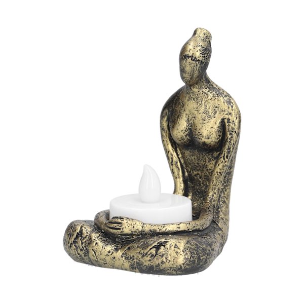 Lysestake Yoga Resin Meditasjonsskulptur med Elektronisk Lys for Hjemmekontor Dekorasjon OrnamentSCS- RC007-A2