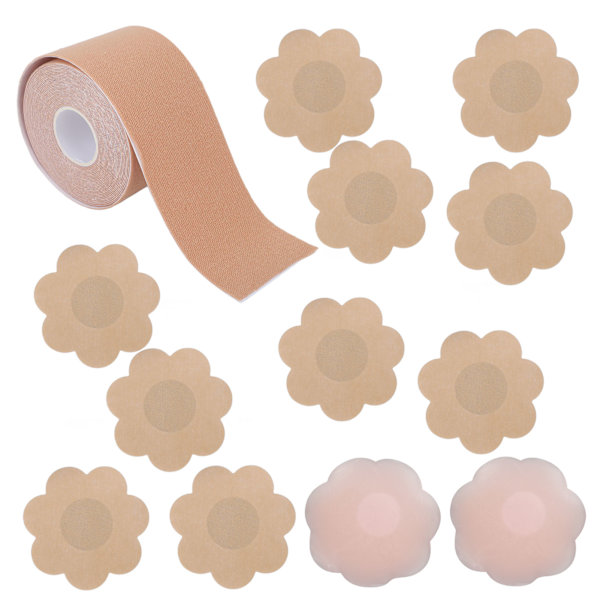 Brystløftetape Pustende Elastisk Boob Tape Sett Silikon Brystvortedeksel Patch