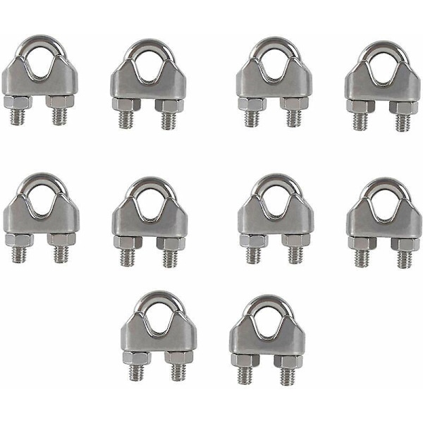 M8 Kabelbånd U-bolt Kabelklemme 304 Rustfritt Stål Kabelklemme Sal Wire Rope Clips for Klesstativ Utendørs 10 stk