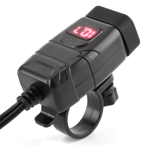 Vanntett Kvadratisk Hode Dobbel USB Telefon Rask Lading QC3.0 Av-Bryter LED Digitalt Display Voltmeter Rød