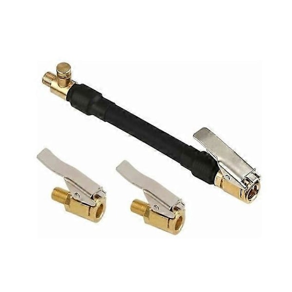 30CM Ventil Inflator Slange Sykkelpumpe Slangeforlengelseskabel, Hann Gjenget Gummi Inflator Dekk Luftslange Inflator, og 2 STK Bil Dekkventil Adapter