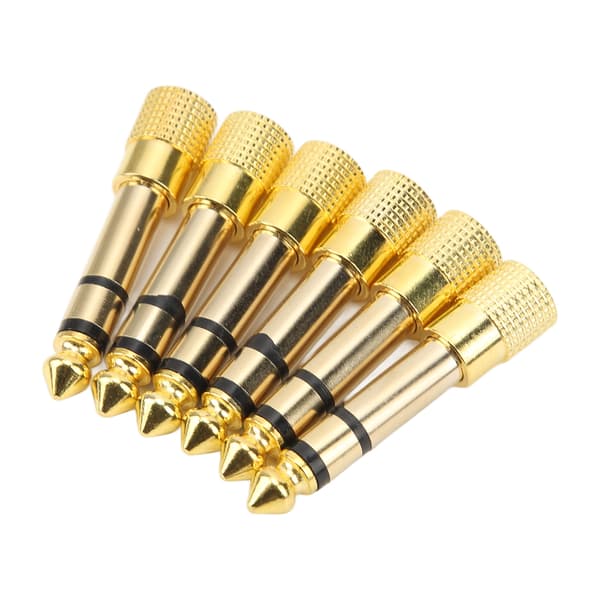 6 stk hodetelefonadapter 3,5 mm til 6,35 mm metallmikrofonkonverter stereolydjackadapter for mikser