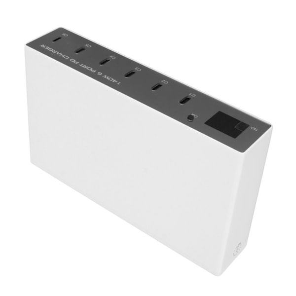 140W USB C-lader strømadapter 6-porters PD-lader mobiltelefon digital smart hurtigladestasjon for iPhone for Android-telefon 100-240V EU-plugg