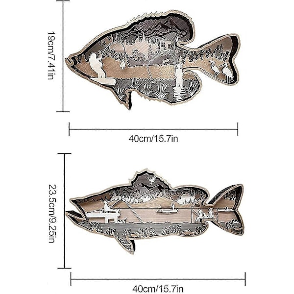 2 stk. Kyst Træ Fisk Dekoration, Udhulet Fisk Vægskulptur, Håndmalet Fiskescene, Fisk Kunst Væghængning, Boligindretning Til Fiskeri Elsker Zekai