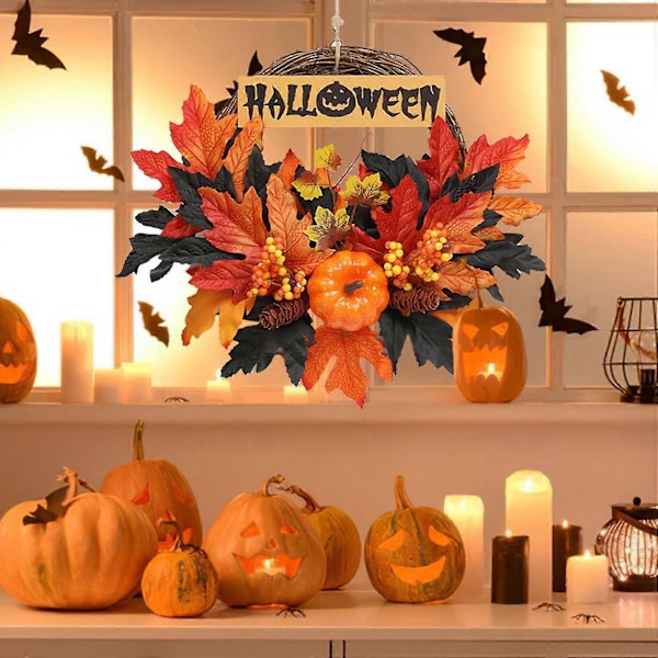 40 cm syyskranssit, syyskranssi, suuri syksyinen maalaistalon kranssi, Halloweenin kiitospäivän kodin ovikoristeeksi