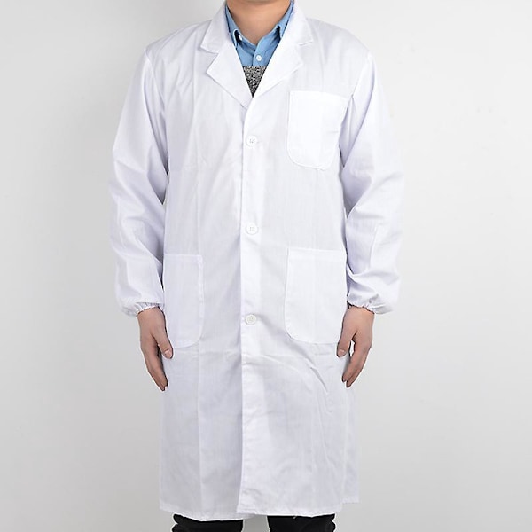 Professionel Hvid Labfrakke - Unisex XL Størrelse (170-175cm) - Lange Ærmer, Elastiske Manchetter
