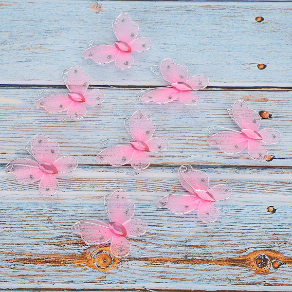 30 st trådmesh glitterfjärilar med konstgjorda ädelstenar DIY handgjorda hantverk för ogräsfest heminredningRosa