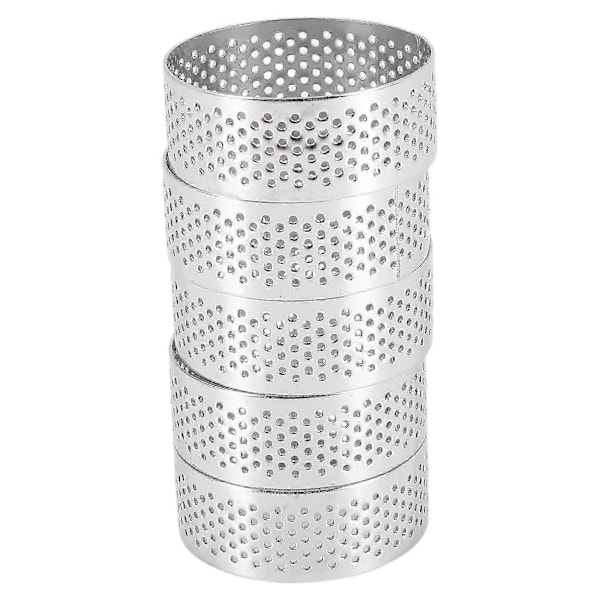 Perforeret Tærtering i Rustfrit Stål, 5 stk. 5 cm Perforeret Kagemoussering, DIY Runde Tærteringe