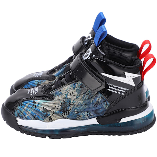 Barn Pojkar Fashionabla Sneakers Barn Andas Halkskydd Tryck Sport Löparskor Svart+Blå 37