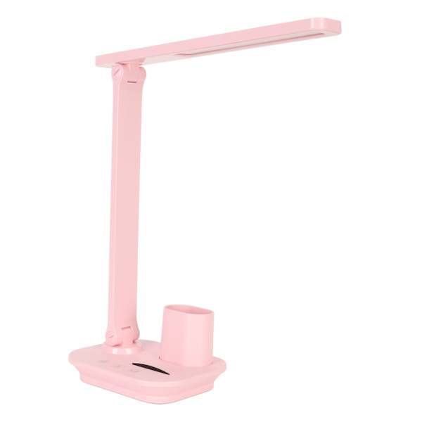 LED-bordslampa 5W ögonvänlig uppladdningsbar 3 färgtemperaturer steglös dimbar USB-lampa med pennhållare rosa