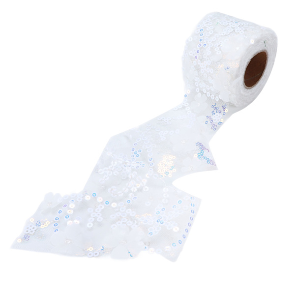 Tulletyg DIY-hantverk Slitstyrka Liten blixt Bärbar Polyester Paljetterad Tulle Rulle 6cm Vit