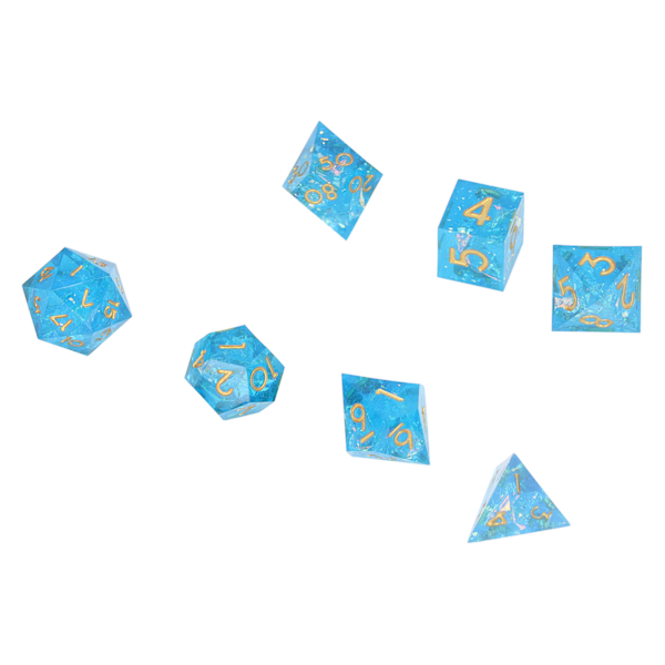 7-delt sett med polyhedral harpiks terninger RPG-spill terninger med skarpe kanter for brettspill matematikkundervisning