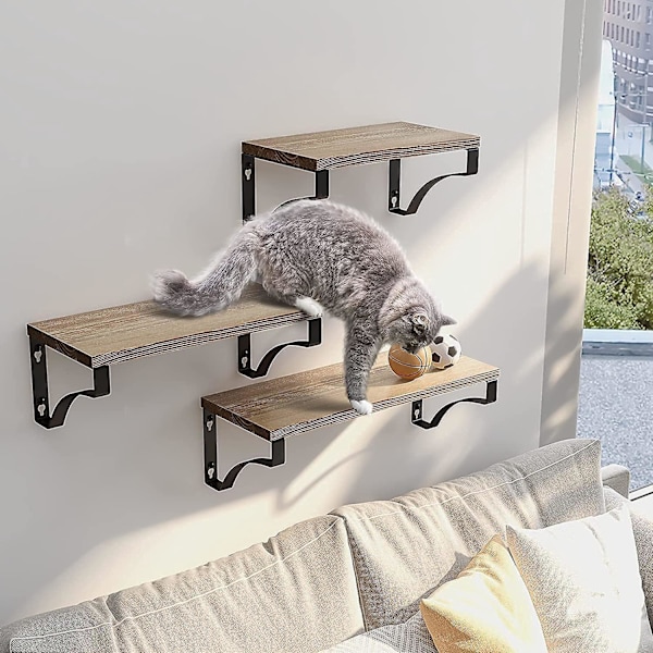 Vægmonteret hylde i træ og metal, til stue, soveværelse, kontor, badeværelse eller køkken (12*10*1,5CM 42*12*1,5CM 33*12*1,5CM 22,8*12*1,5CM)