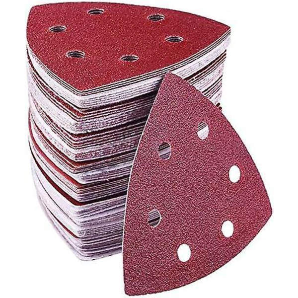 72-osainen set Delta-hiomakolmioita, 6 reikää, 93x93x93mm, karkeus 40/60/80/120/180/240 hiontaan ja kiillotukseen