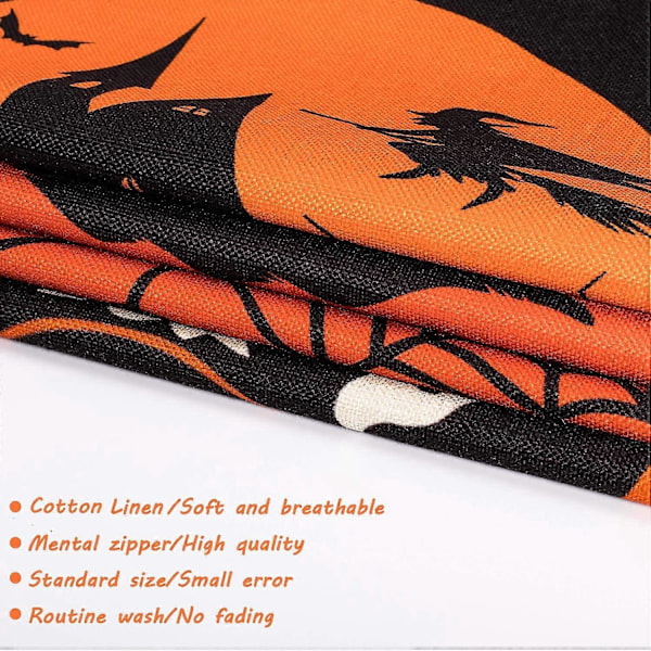 4 Stykker Halloween Putetrekk, Oransje og Svart Putetrekk, Happy Halloween Lin Sofa Seng Kaste Putetrekk Dekor (18\" x 18\")