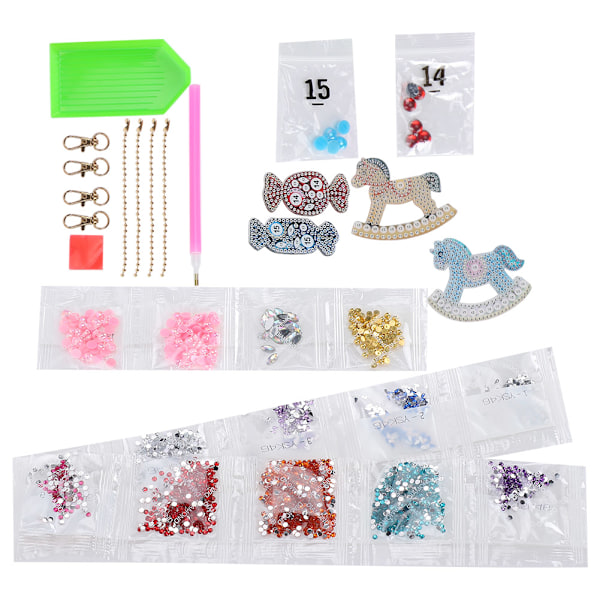 4 stk DIY nøkkelringer Diamanter Maleri Rhinestones Candy Hobbyhest Veskedekor Julegave