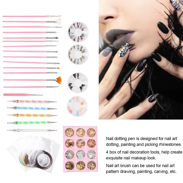 Nail Dotting Pen Rhinestones Dekorasjon Nail Art Pensel Tinnfolie Papir Manikyr Verktøysett