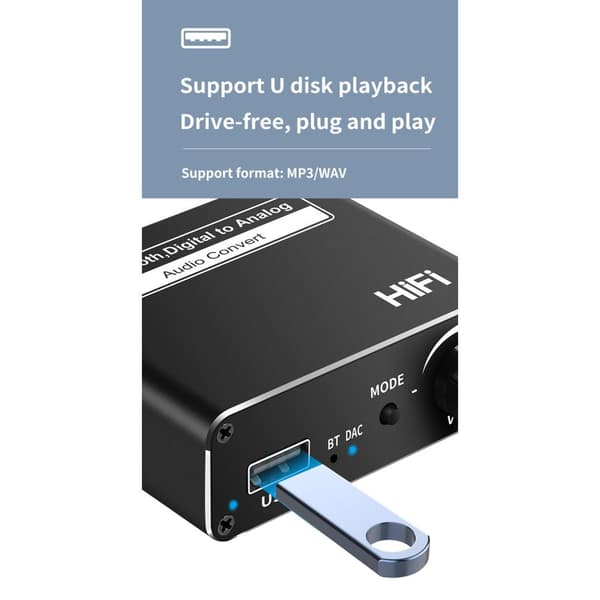 3-i-1 koaksial fiberoptisk Bluetooth 5.0-mottaker digital til analog 3,5 mm lydkonverter