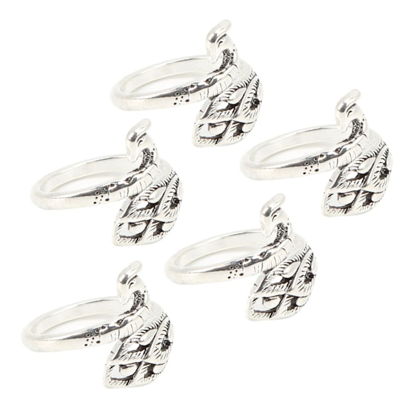 5 st virkade ringar silver påfågelform unik öppen design rostbeständig lätt vikt stickningsöglor