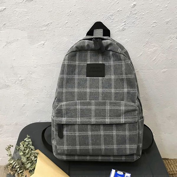 Let æstetisk rygsæk til kvinder, ternet skoletaske Academia rygsæk laptop bogtaske, tilbage til skole rygsæk forsyninger, Throwback Plaid, Sort, 30*14*