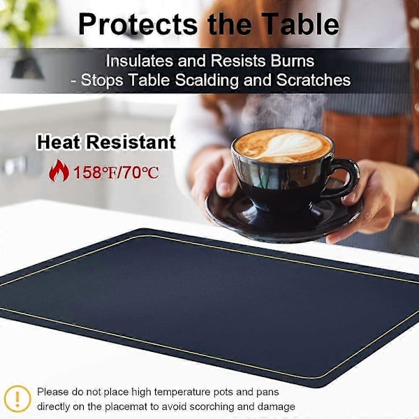 Marinblå Placemats för Matbord Set om 6, Vattentäta Torkbara PU Läder Bordstabletter Inomhus, Tvättbara Köksbordsunderlägg för Påsk Thanksgiving C