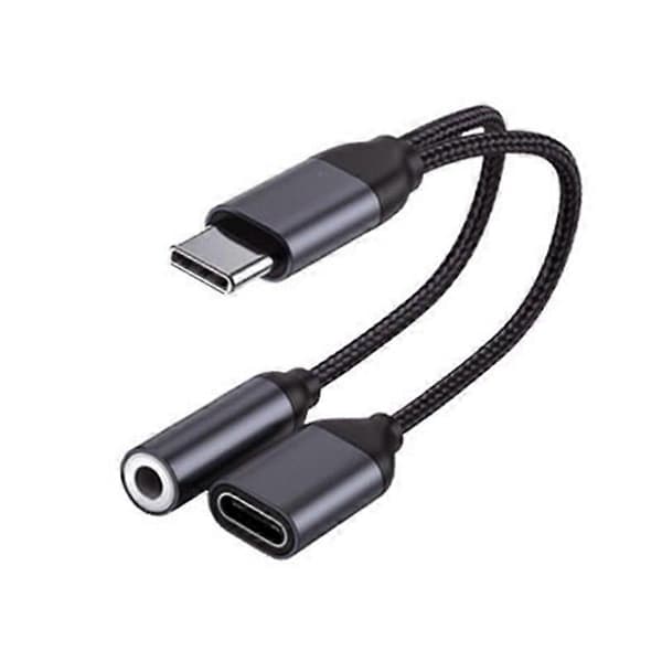Adapter USB C til 3,5 mm AUX-stik Aluminiumlegering Lydhovedtelefonkabel til musik JIKAIX Black