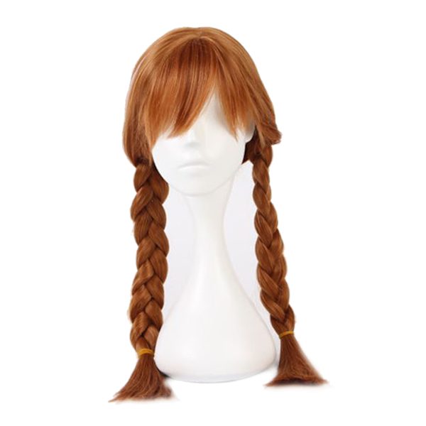 Lång rak flätad åkerfräken Peruk Brun Princess Kostym Cosplay Party peruker för små flickor Barn