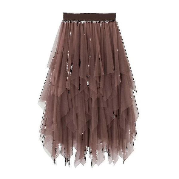 Grå Tulle A-linje Midiskjørt for Kvinner, Elastisk Midje Mesh Langt Skjørt for Ballett, Prom, Fest