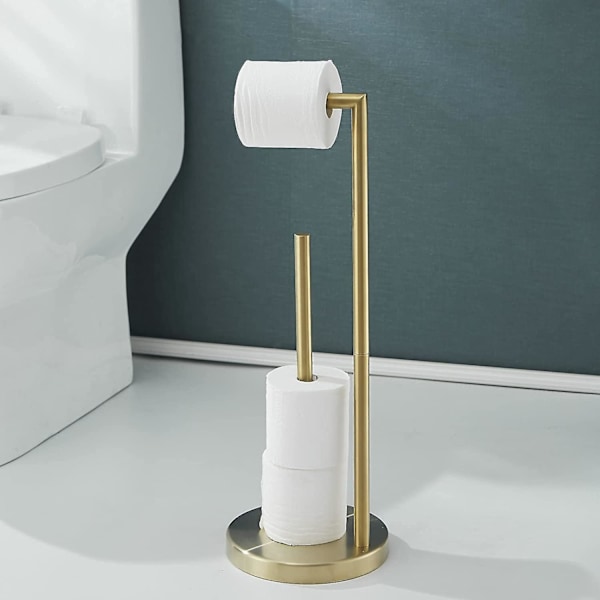 Fristående Toalettpappershållare - Toalettpappershållare med Förvaring - Dispenser Toalettpappershållare med Reserv - Borstad Guld - Rostfritt Stål
