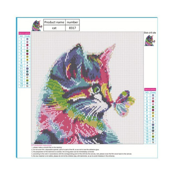 Rhinestones Set 40x40cm Färg Kitty DIY Round Gem Pärla Målarkonst Glänsande harts Dekorativ konst