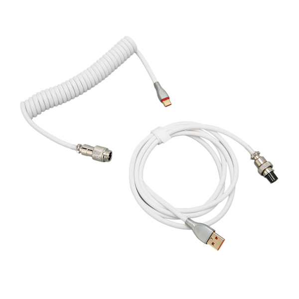 Mekaaninen näppäimistön kaapeli Double Sleeve Custom Kelattu irrotettavalla metallilla Aviation USB C - USB A Keyboard Aviation -liitin Valkoinen