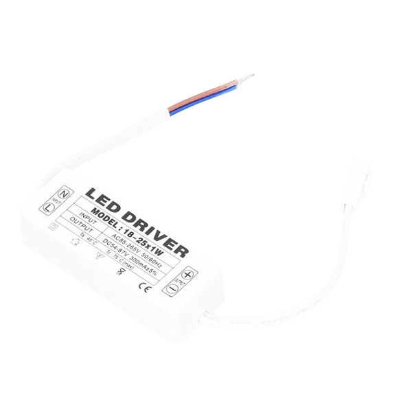 18‑25X1W LED Driver Konstant Strøm 300mA inngang AC85‑265V Utgang 54‑87VDC LED Driver Transformator