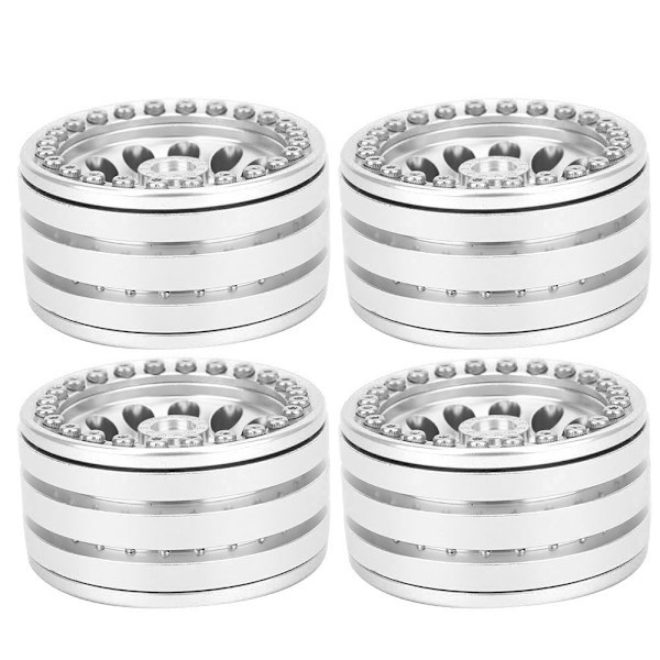 4 stk 1,9-tommers beadlock-hjulfelg i aluminiumslegering passer for SCX10 90046 TRX4 D90 1/10 RC CarSilver White