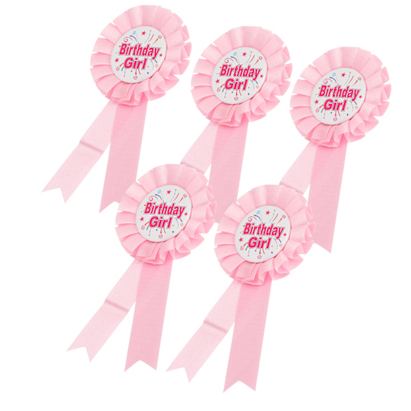 5 st broschnålar Happy Birthday rosett märke för speciell festdekoration kläder rosa