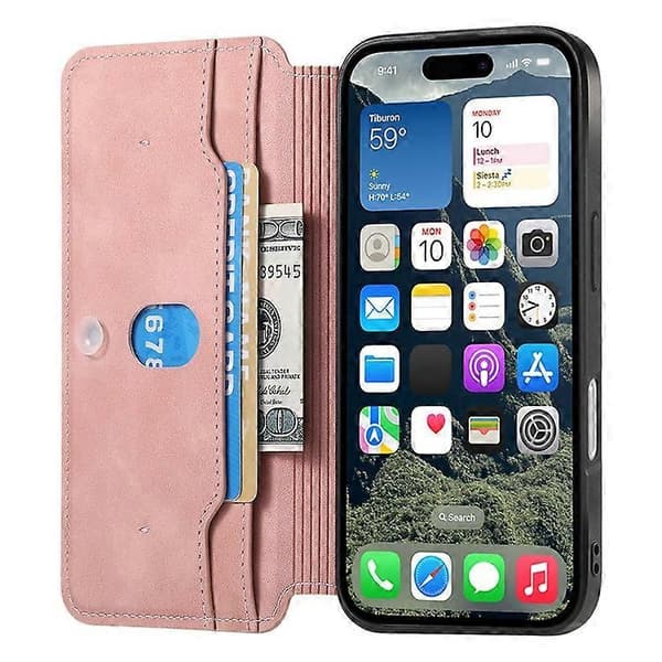 CASENEO Compatible with iPhone 16 Cross-Grain Leather Case Detachable Magnetic Phone Case Pink