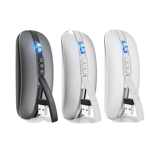 10M Bluetooth Dual Mode 2.4G/BT5.1 Trådlös Tyst Mus (Silver)