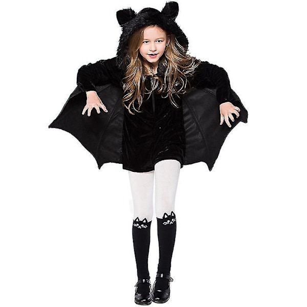 Barnens Halloween Bat Cosplay Kostym för Flickor 3-12 År M(135-150CM)