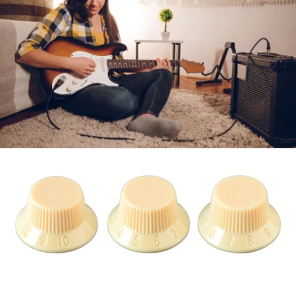 Gitarkontrollknappsett - 3 stk, volum- og tonekontroll, gul, plast, erstatningssett Yellow
