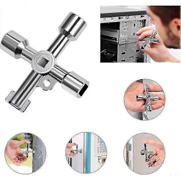 Gassnøkkel Målernøkkel Verktøynøkkel for Elektrisk Skapskap Åpningsnøkkel Sink Legering (1 stk, Sølv)