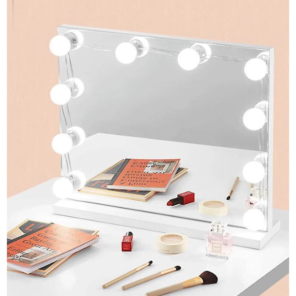 LED Spejl Lys Kit til Toiletbord, med 10 Dæmpbare Pærer, og 3 Lysindstillinger, Hvid, 20.2*14.5*5.3cm