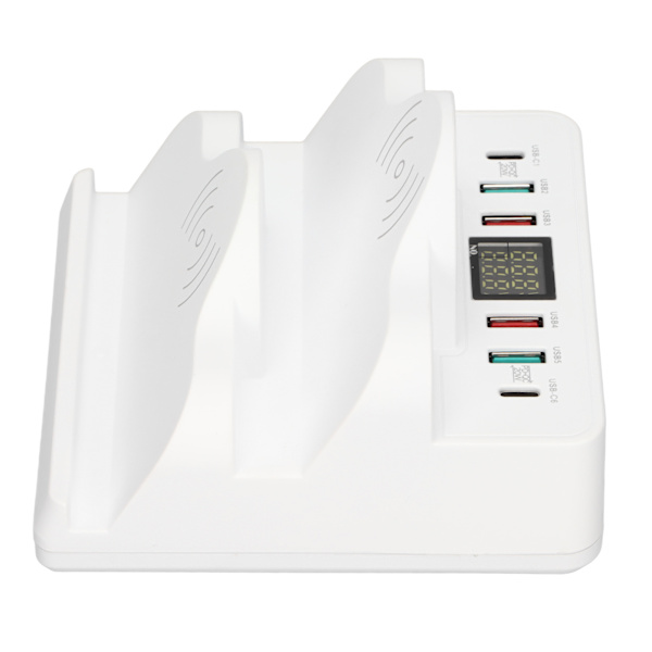 USB-latauskeskitin 6 porttia 2 langatonta puhelimen latausasemaa QC 3.0 USB C -telakka useilla laitteilla LCD-näytöllä US-pistoke