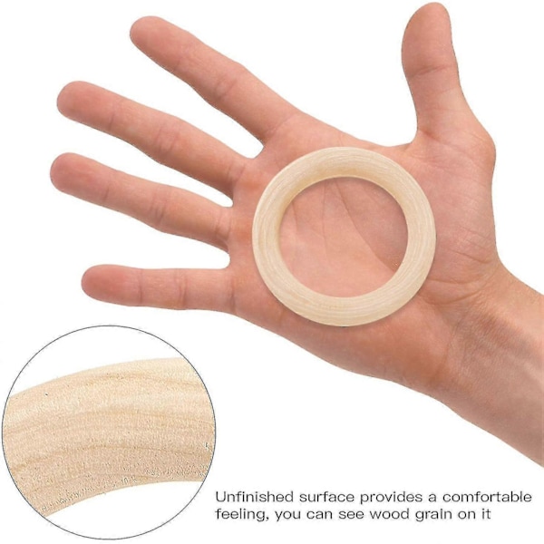 Naturtræ Ringe 60mm - Pakke med 30 - Ubehandlede Macrame Træringe til DIY Håndværk