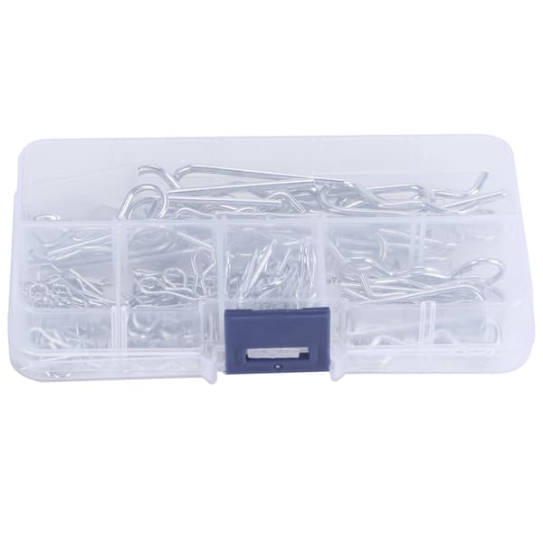 100 stk. R Splintpinner Traktor Pin Klemmer med Plastboks Sortimentssett Festeklipssett