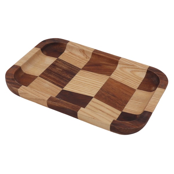 Te-bricka rutnät mönster svart valnöt vit vaxad trä rektangulär mat servering tallrik för sushi bröd desserter frukt snacks 18x12.5cm / 7.1x4.9in