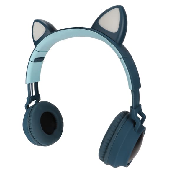 Gaming-hovedtelefoner med katteører, dyb bas, LED-lys, foldbare, søde katteøre-headset med bløde ørepuder, blågrøn