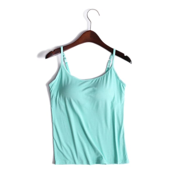 Slim Fit Camisole Tank Tops med inbyggd BH - Dam Padded Neck Vest S Grön