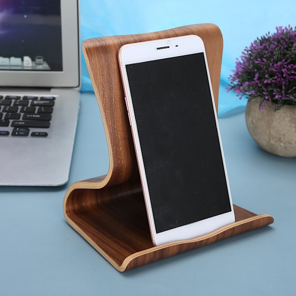 Træ mobiltelefon stativ bordplade tablet holder beslag til seng side kontor skrivebord brun