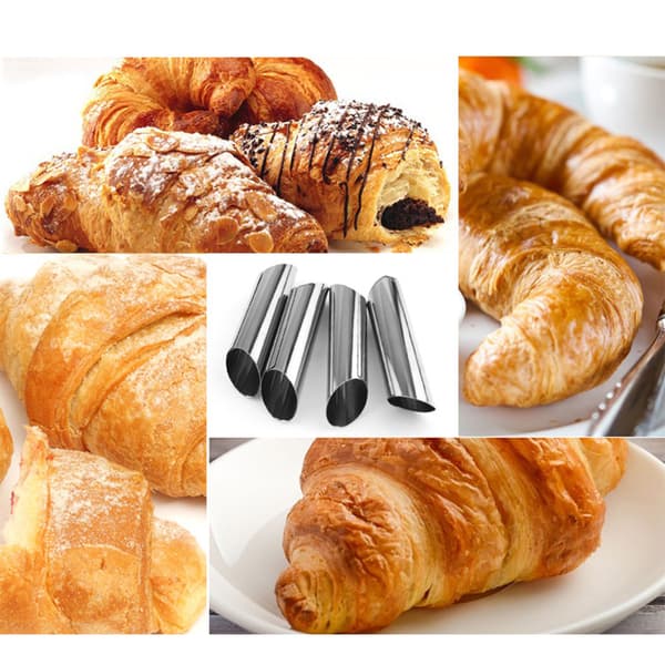 12 stk. bageforme i rustfrit stål til croissanter, spiralbagte rør til indsættelse af creme, chokoladehorn, wienerbrødsbageværktøj