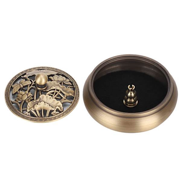 Rökelsebrännare i mässing, legering av metallpinne med lock, buddhistiska tillbehör, rund bottenspis
