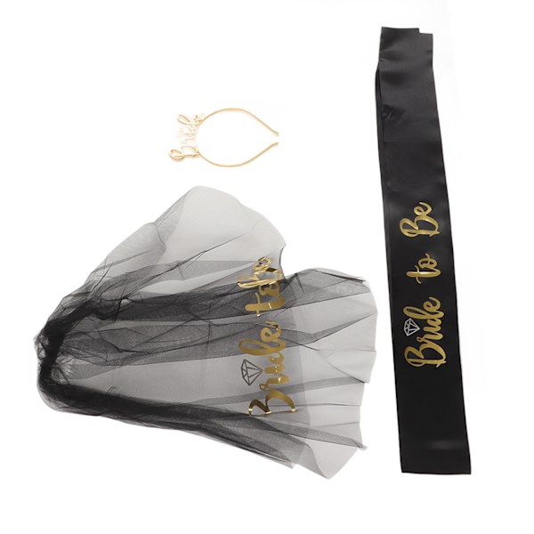 Bride to Be Tiara Shiny Black Brude Bryllupsbånd Frynser Sentrum Lagdelt slør Sash Krone Bride to Be Gaver